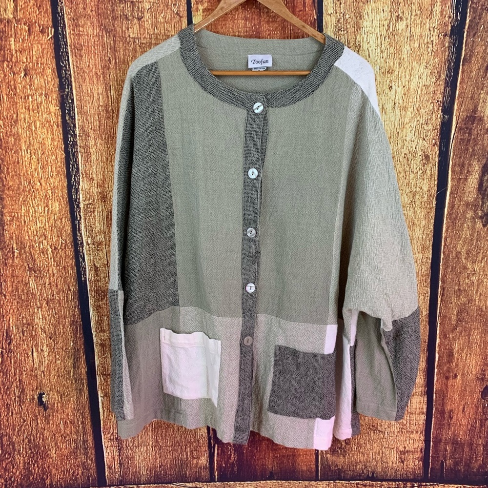 Toofan 2X neutral colorblock tunic top shirt